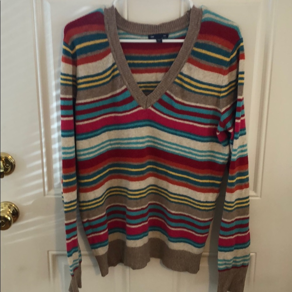GAP Multicolor Striped V-Neck Sweater